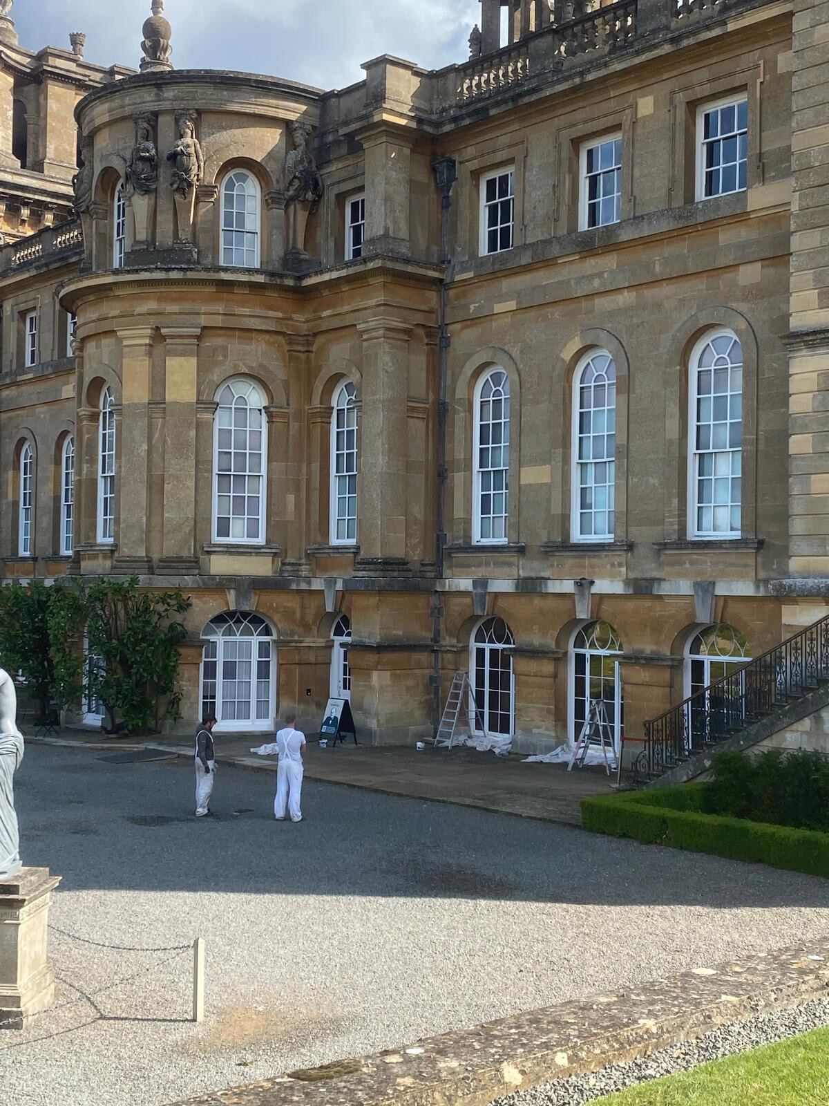Brierty Decoration team painting sash windows on the south facade of Blenheim Palace