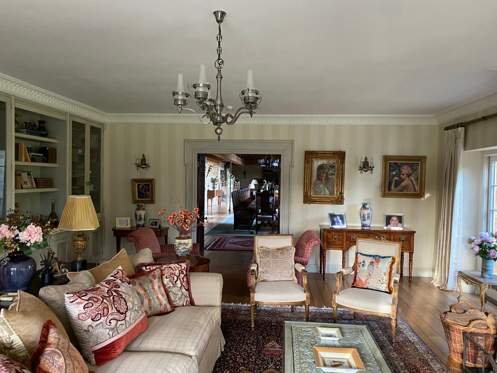Stripe Drawing Room with Dining Hall View - Interior — Wallpapering in Oxfordshire